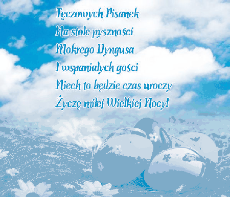 Pisanki na trawie z życzeniami